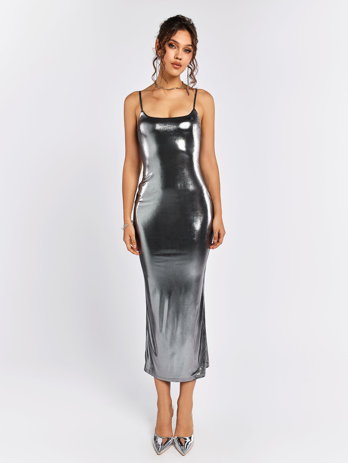 Metallic Sheen Slip Dress