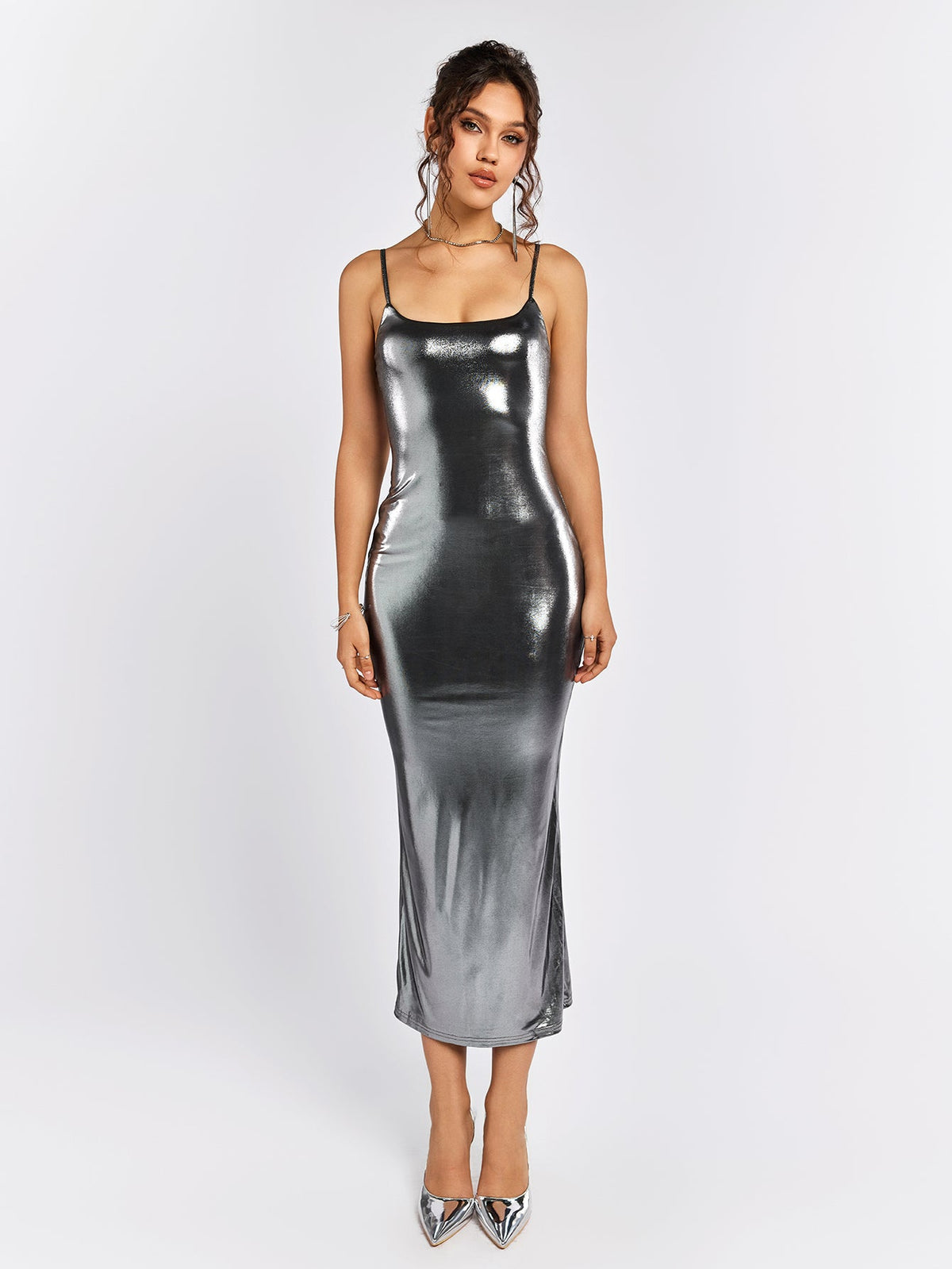 Metallic Sheen Slip Dress