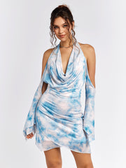 Tie-Dye Halter Wrap Dress