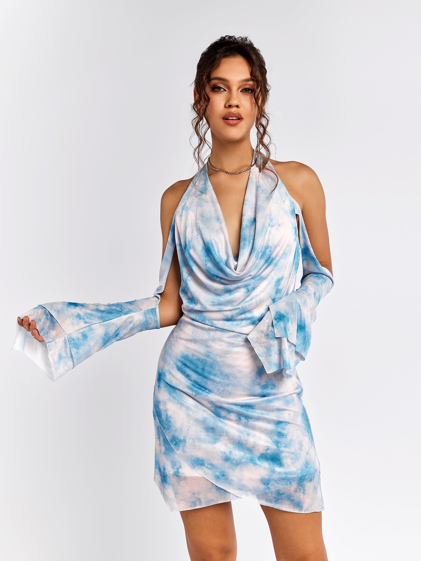 Tie-Dye Halter Wrap Dress