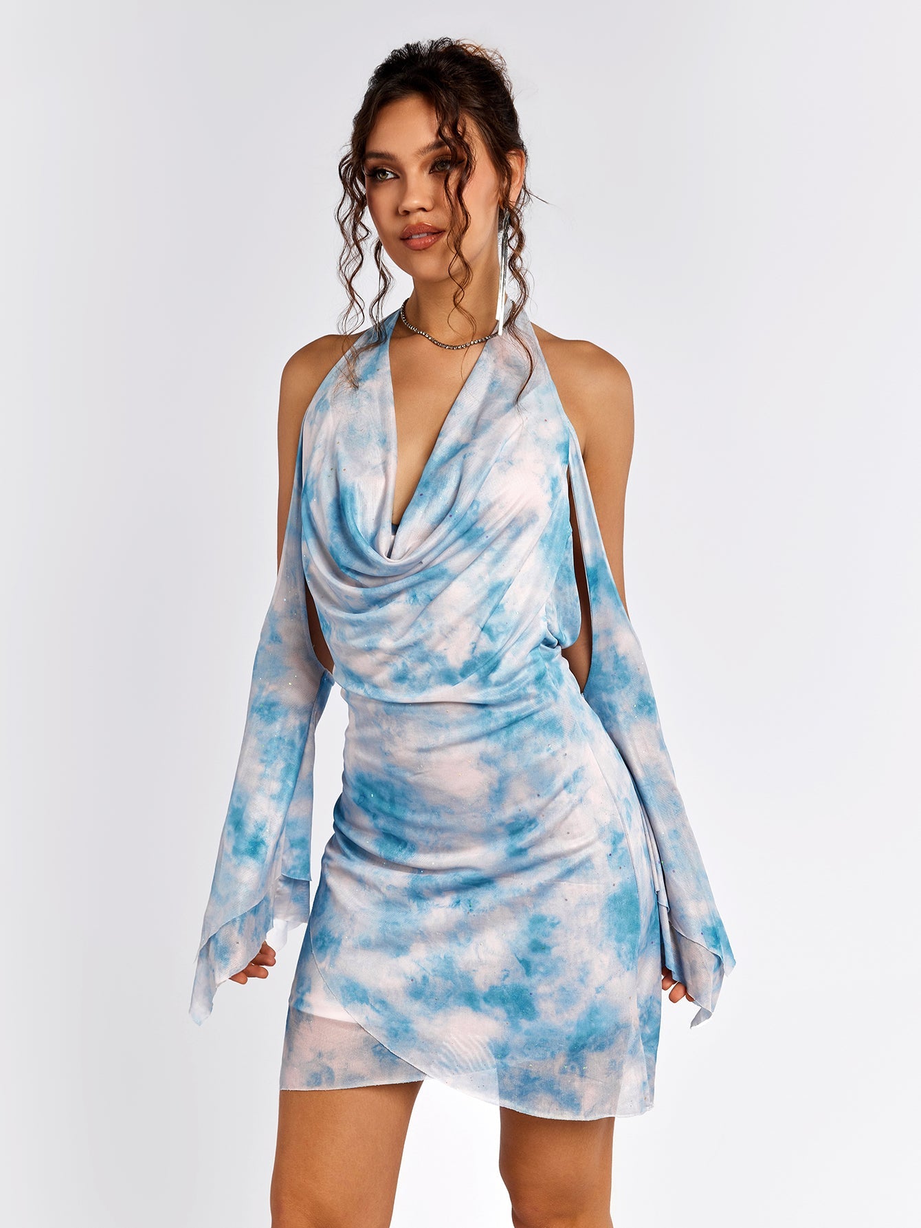 Tie-Dye Halter Wrap Dress