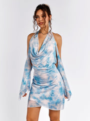 Tie-Dye Halter Wrap Dress