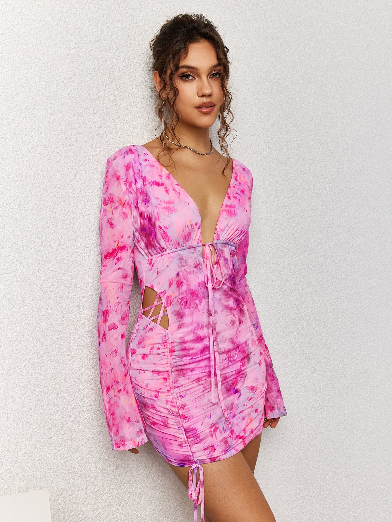 Tie-Dye Ruched Bodycon Dress