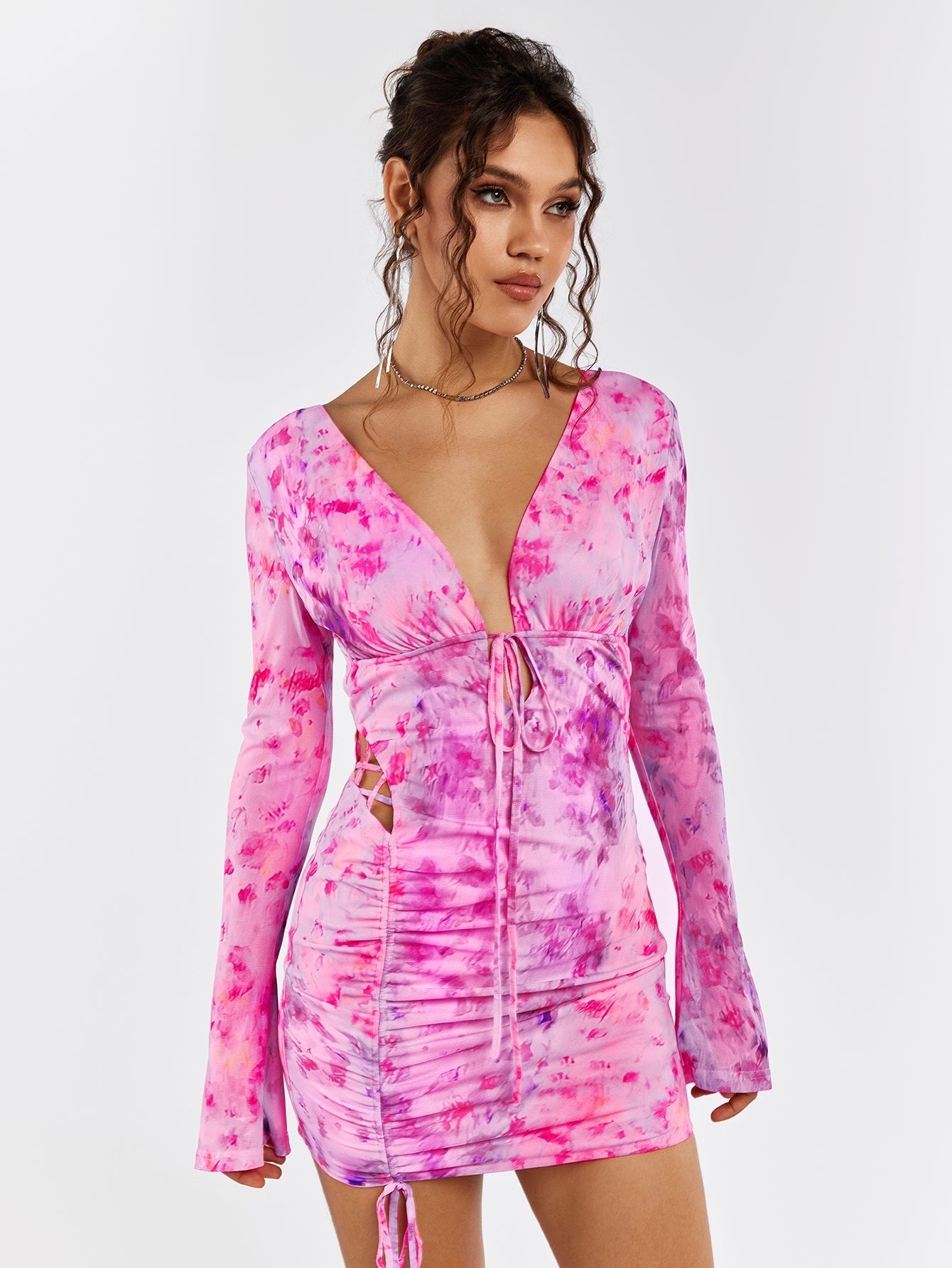 Tie-Dye Ruched Bodycon Dress
