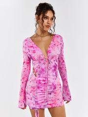 Tie-Dye Ruched Bodycon Dress