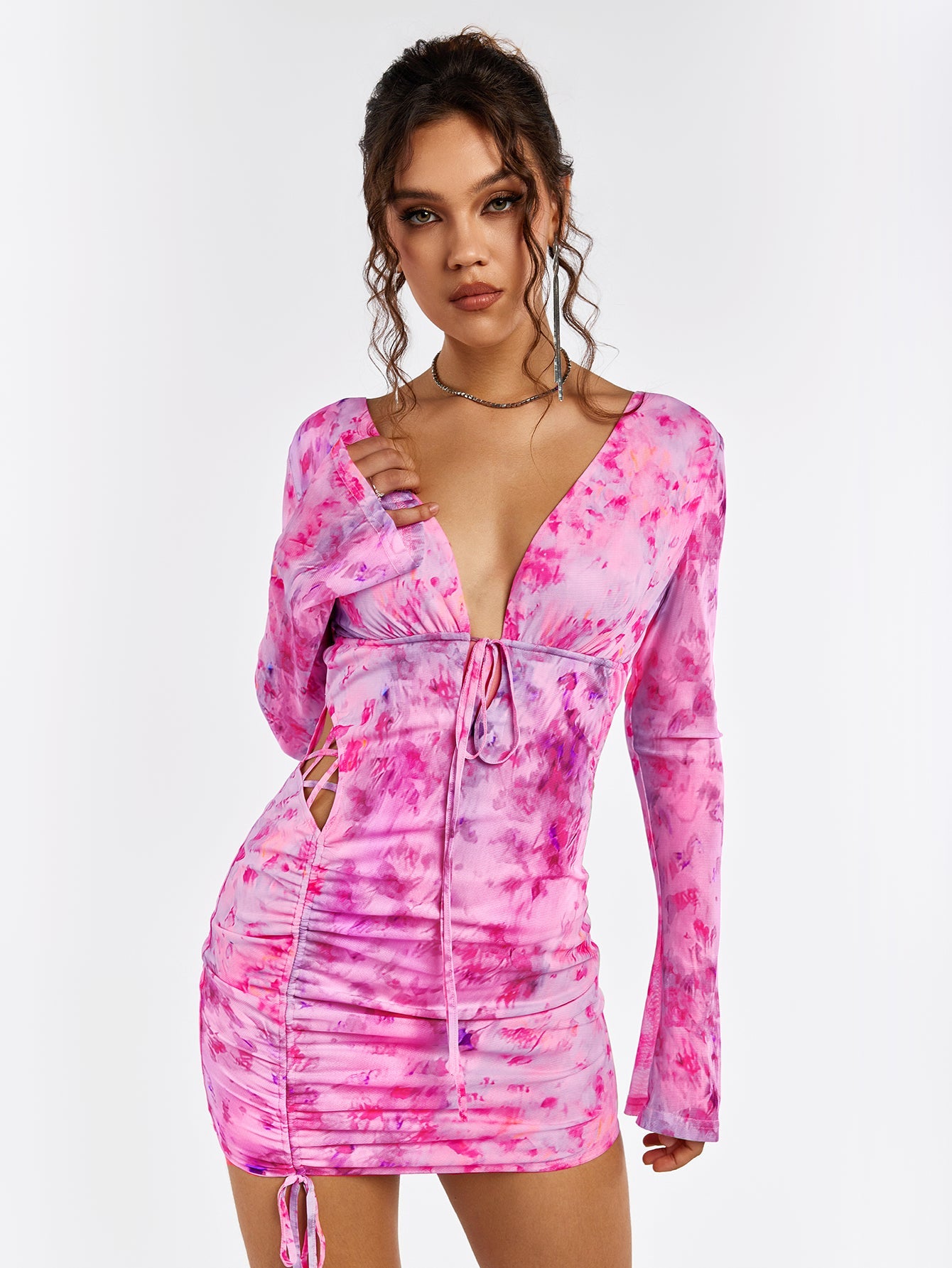 Tie-Dye Ruched Bodycon Dress