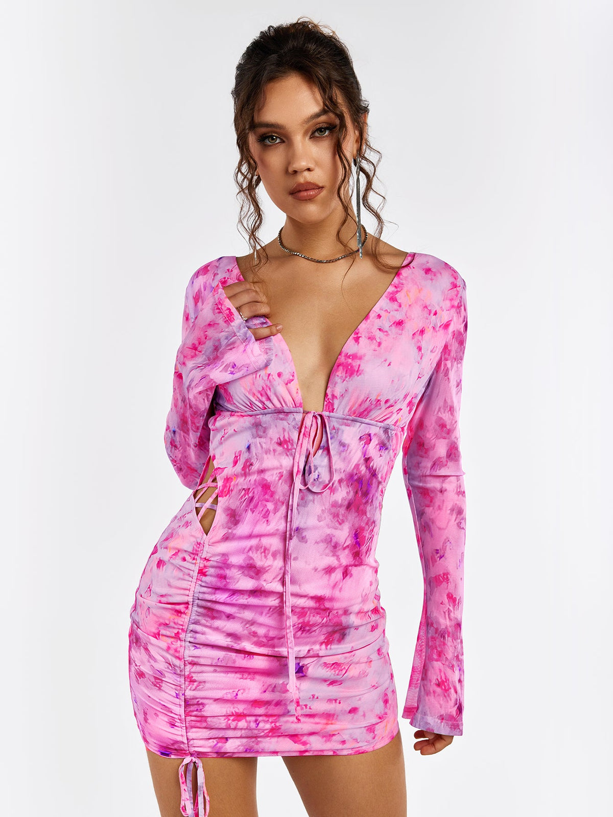 Tie-Dye Ruched Bodycon Dress