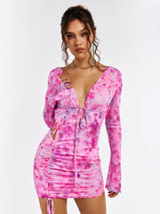 Tie-Dye Ruched Bodycon Dress