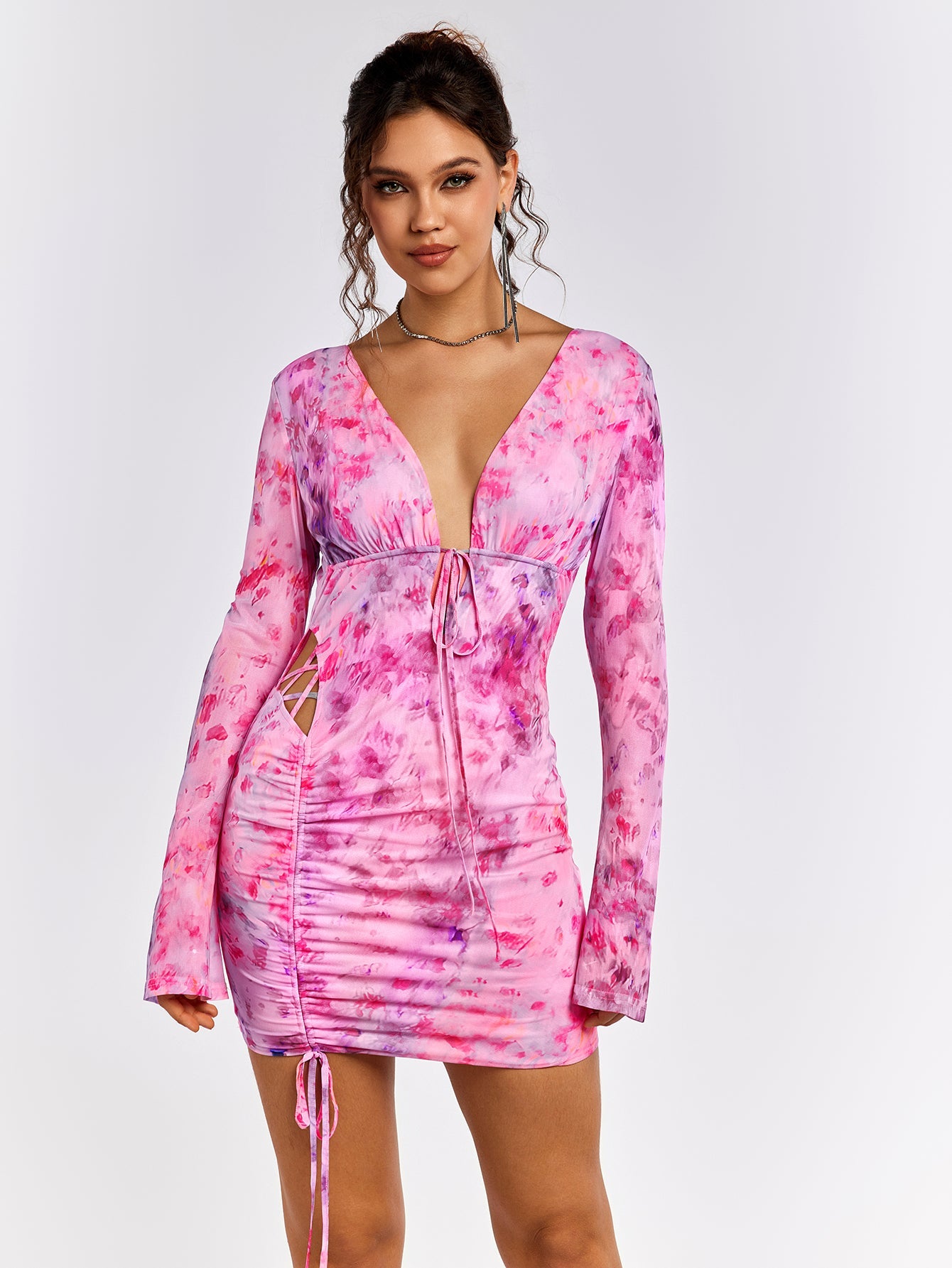 Tie-Dye Ruched Bodycon Dress
