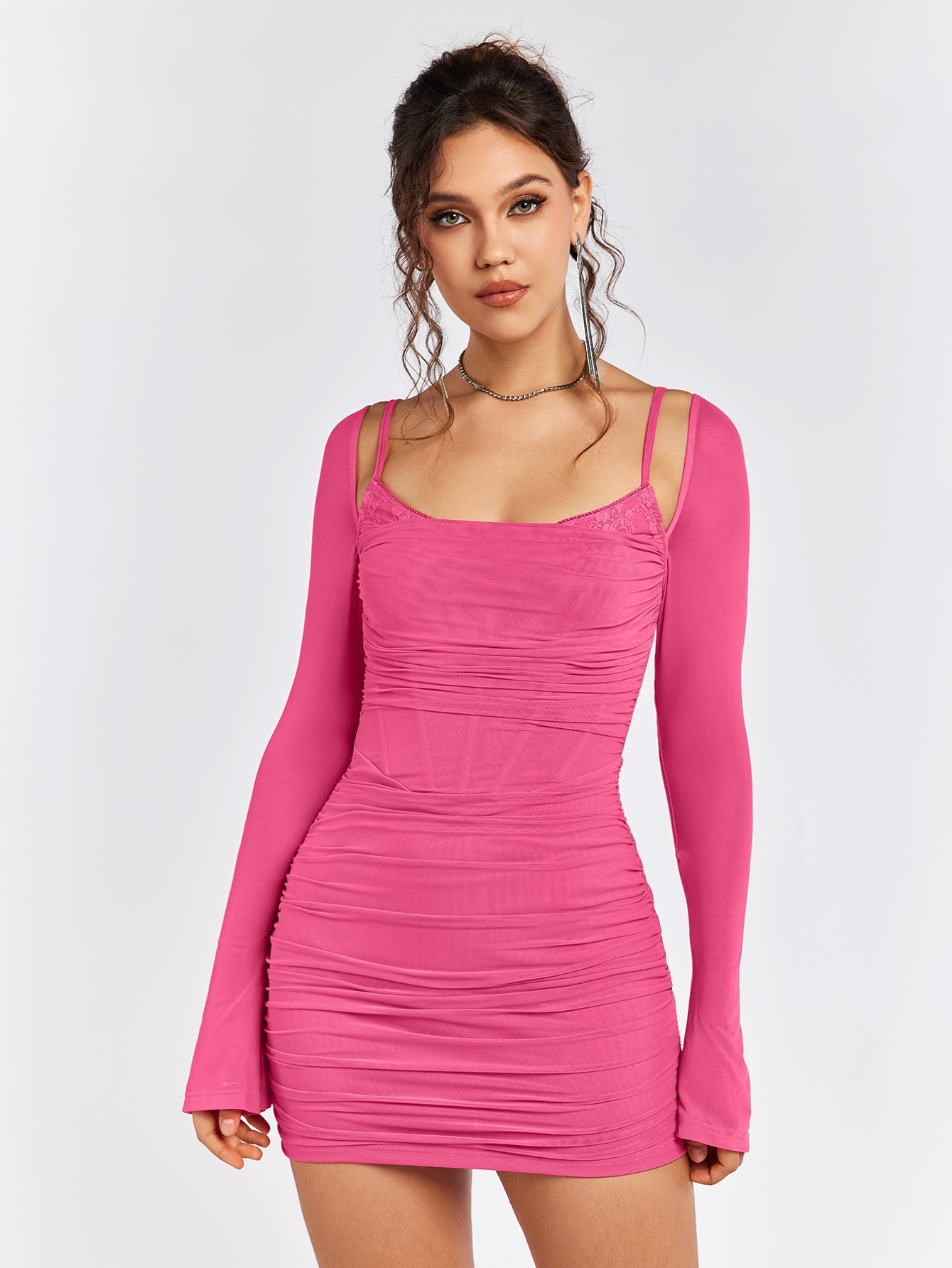Ruched Long Sleeve Mini Dress