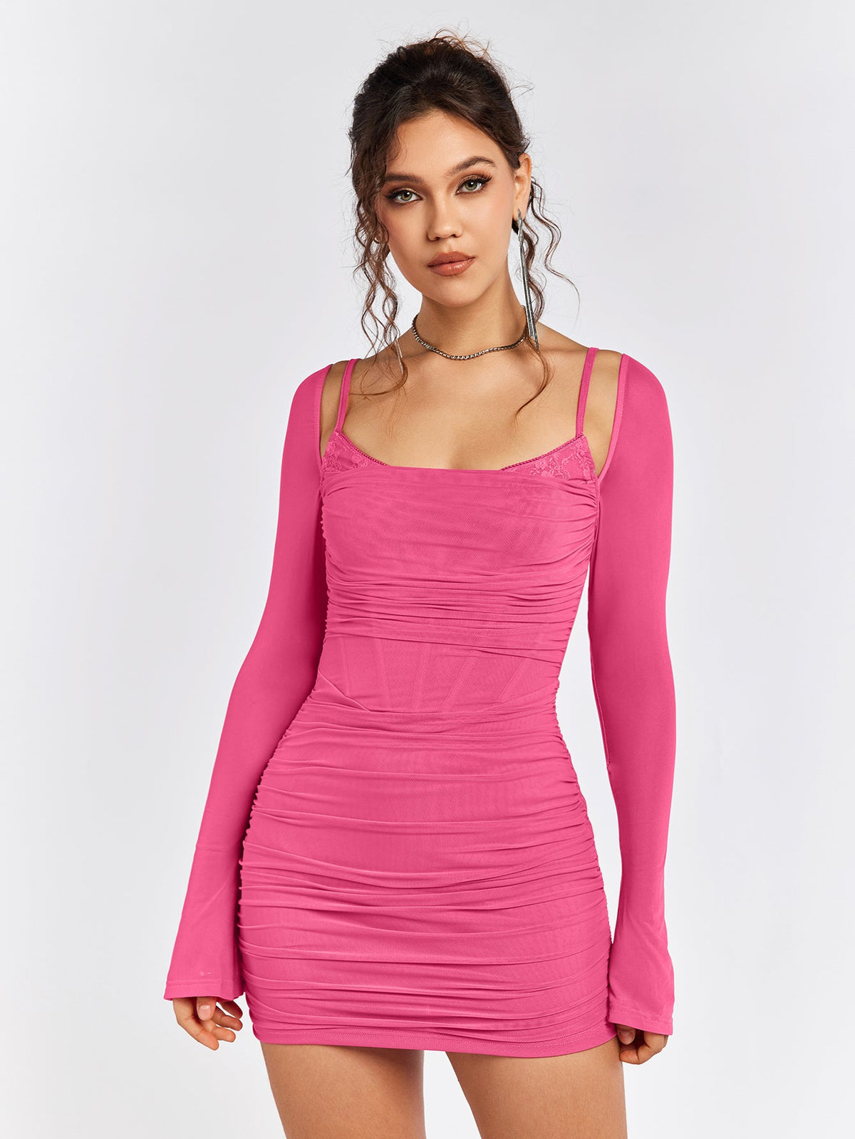 Ruched Long Sleeve Mini Dress