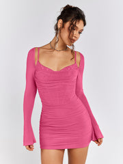 Ruched Long Sleeve Mini Dress