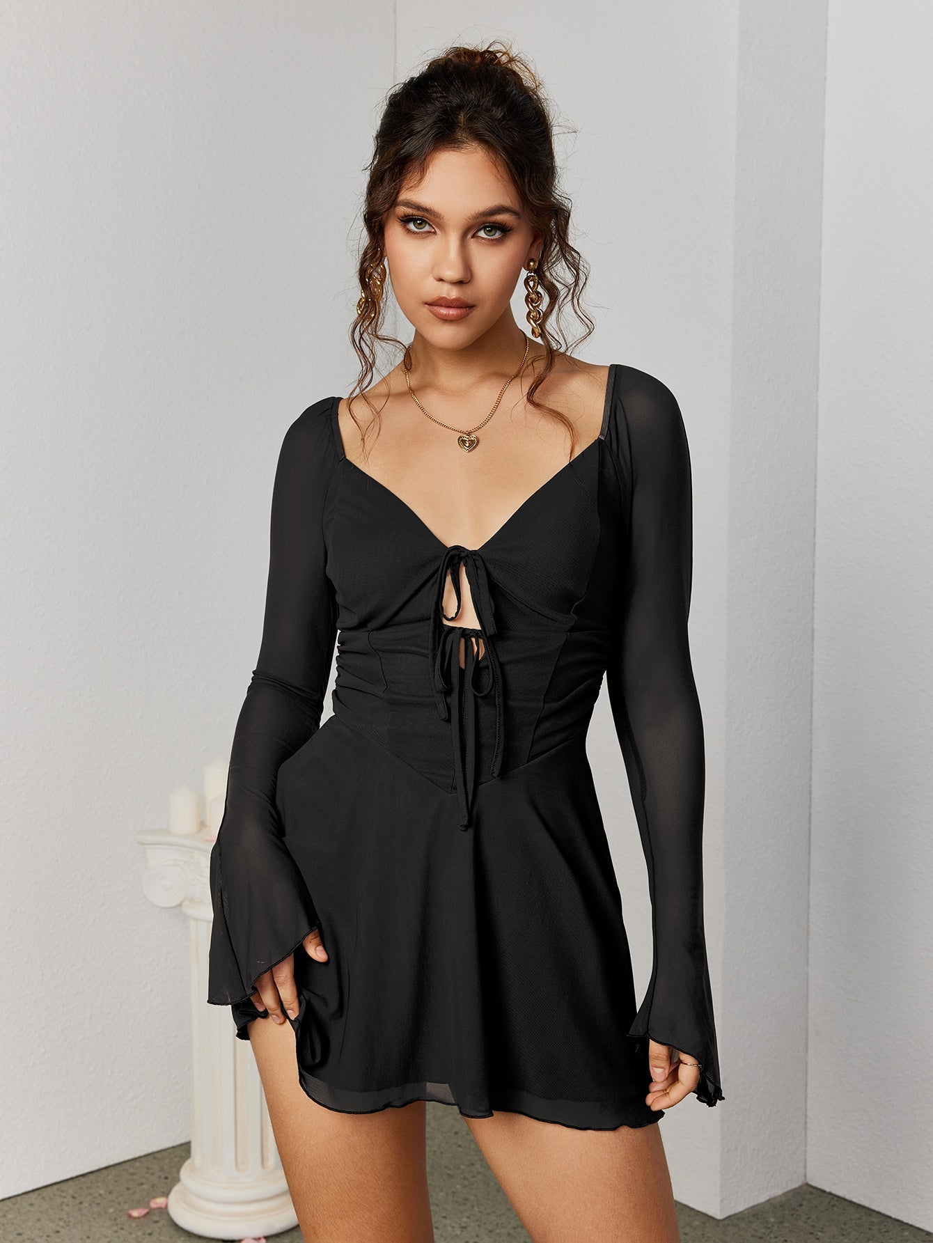 Long-Sleeve Skater Dress