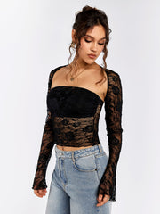 Floral Lace Illusion Top