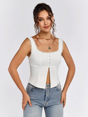 Lace Trim Button-Up Camisole