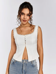 Lace Trim Button-Up Camisole