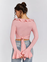 Long Sleeve Ruffle-Trim Top