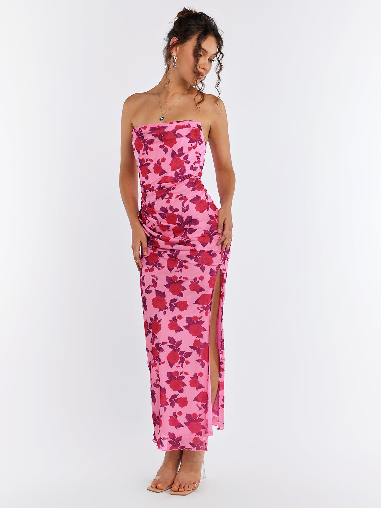 Floral Strapless Midi Dress