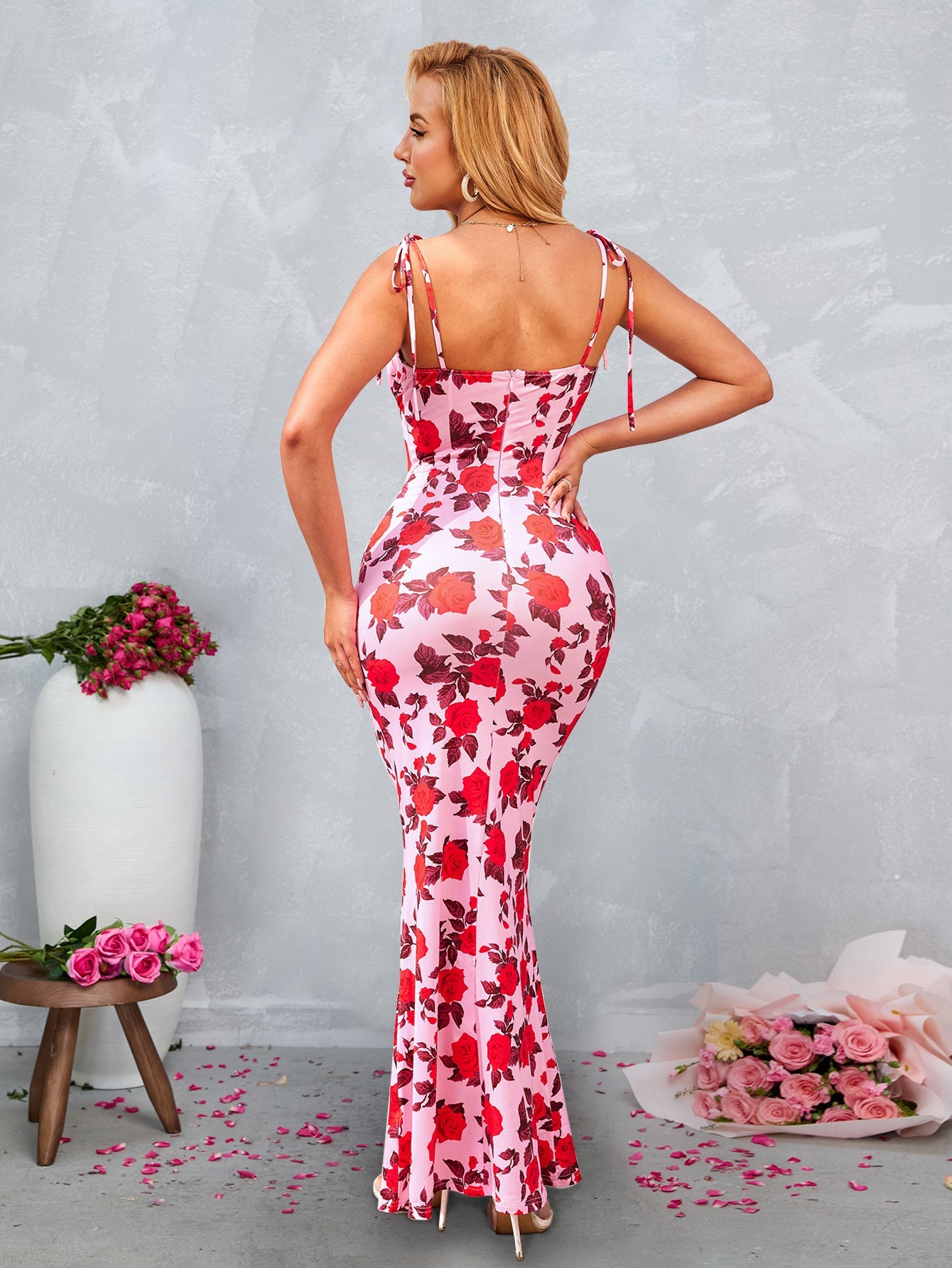 Tight-fitting Printed Slip Maxi Dress