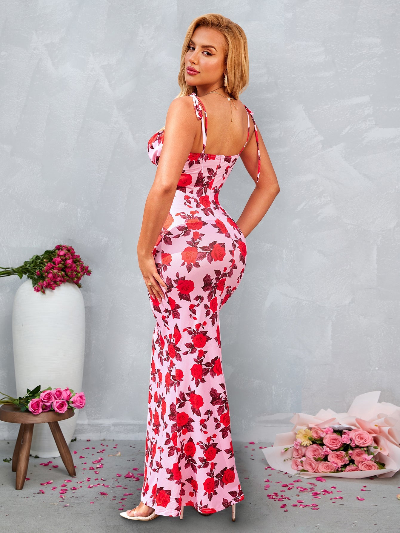 Tight-fitting Printed Slip Maxi Dress