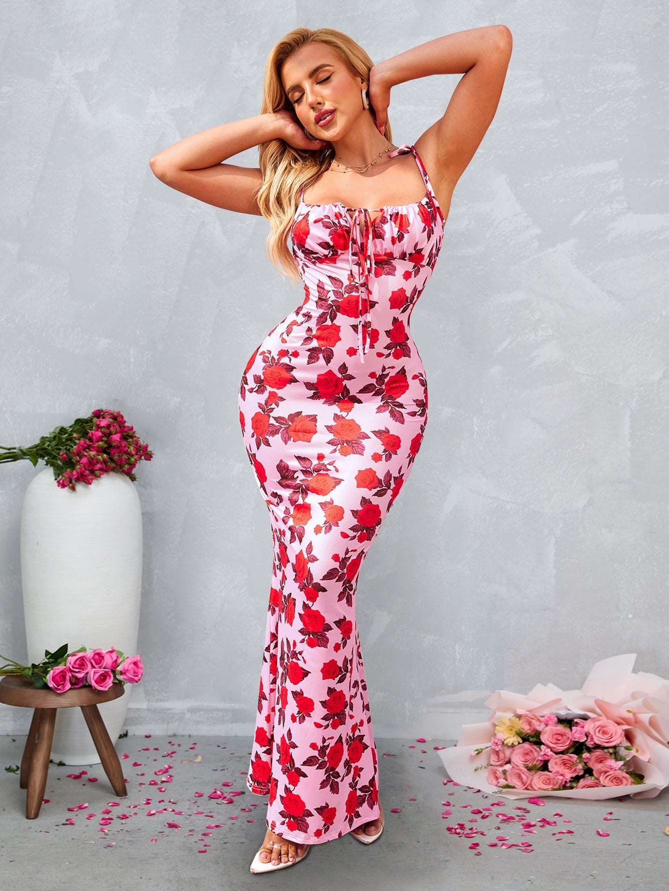 Tight-fitting Printed Slip Maxi Dress