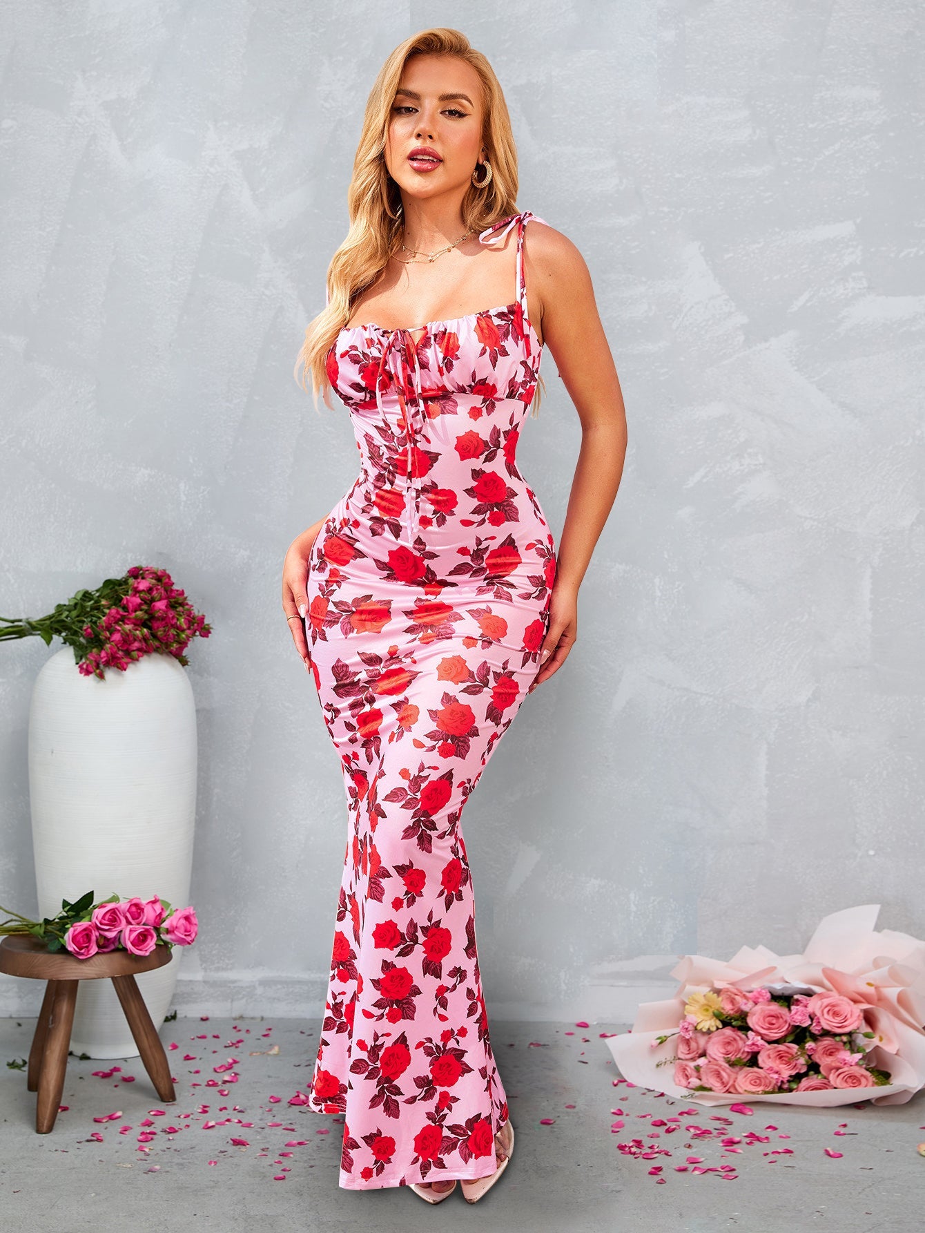 Tight-fitting Printed Slip Maxi Dress