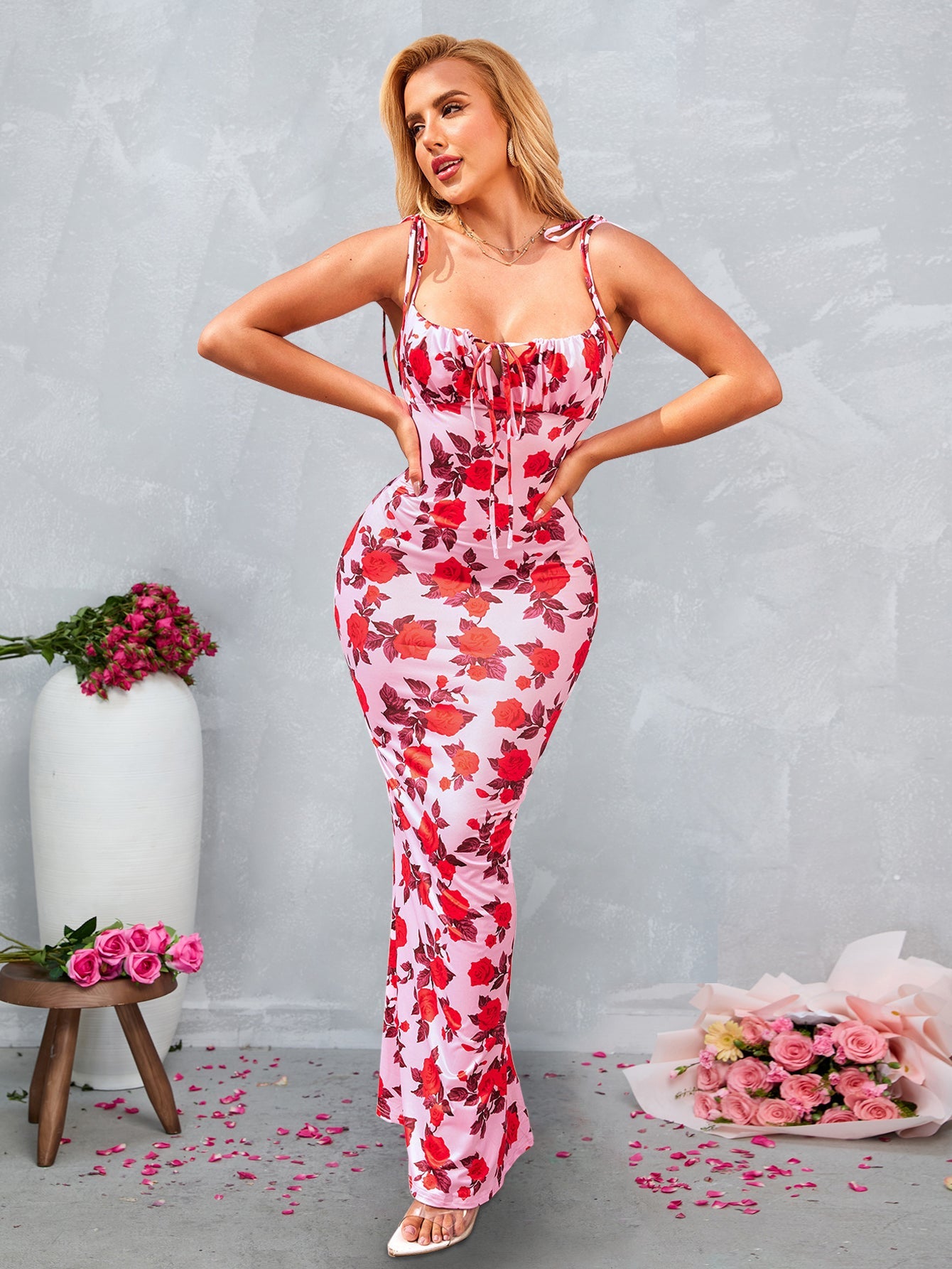Tight-fitting Printed Slip Maxi Dress