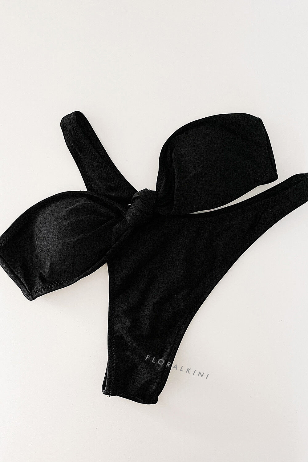 Knotted Bandeau High Leg Bikini Set - Black
