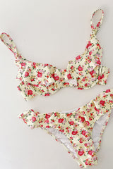 Yellow Floral Ruffle Underwire Bikini Set