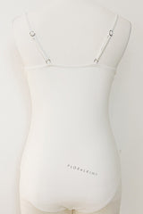 3D Flower Retro Bustier One Piece Swimsuit - Cream