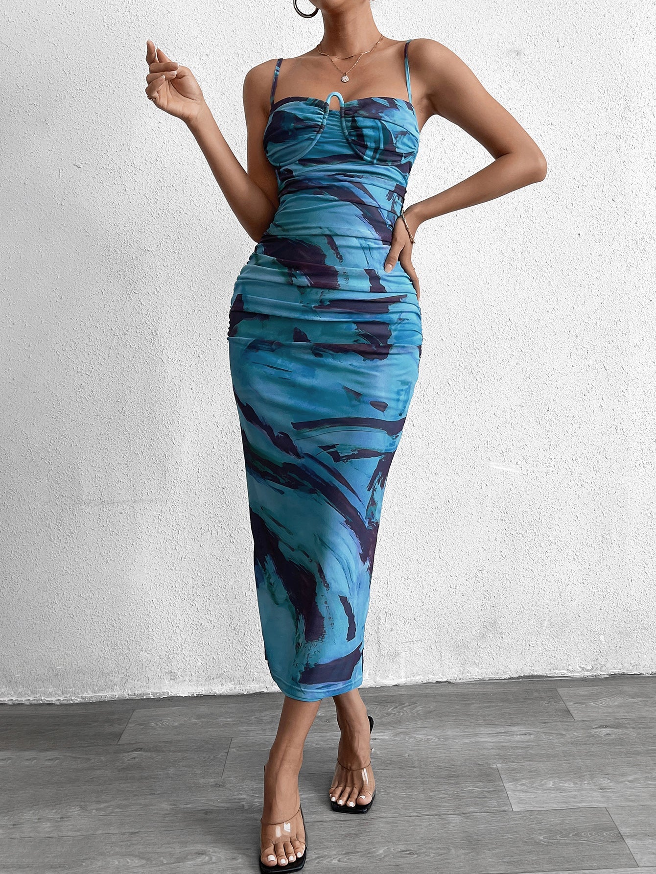 Beach Resort Mesh Print Bodycon Dress