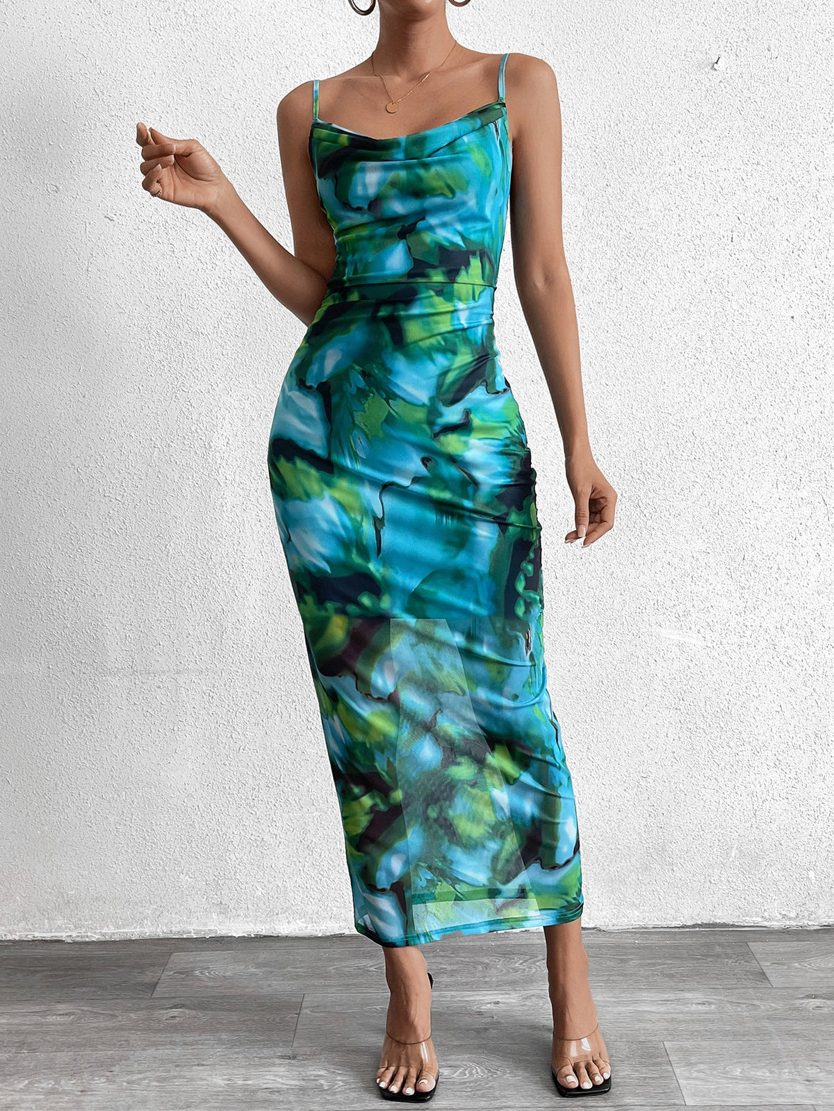 Beach Holiday Print Slip Backless Maxi Dress