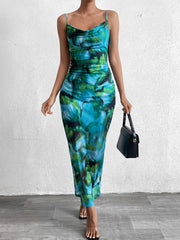 Beach Holiday Print Slip Backless Maxi Dress