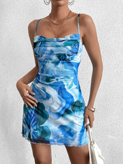 Fashionable Printed Backless Slip Mini Dress