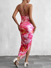 Sexy Mesh Print Backless Bodycon Dress