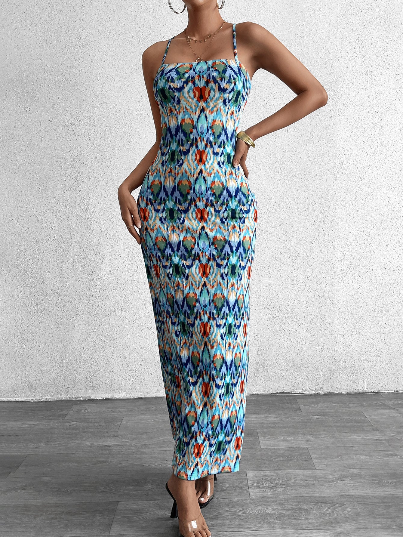 Sexy Printed Backless Maxi Dress