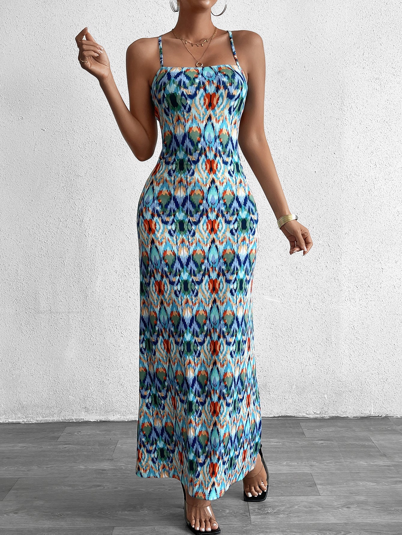 Sexy Printed Backless Maxi Dress