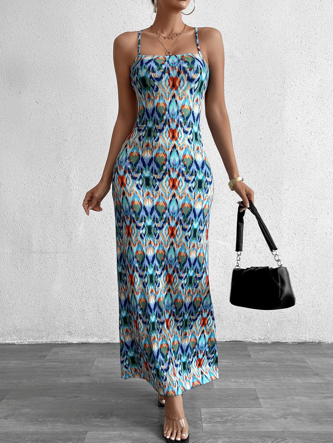 Sexy Printed Backless Maxi Dress