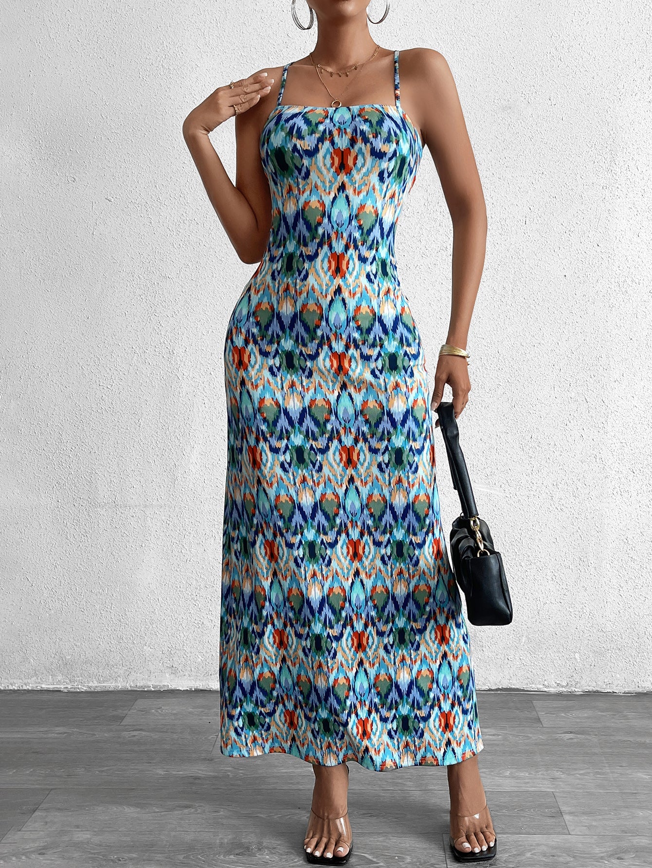 Sexy Printed Backless Maxi Dress