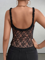 Fashionable Printed Lace Backless Top
