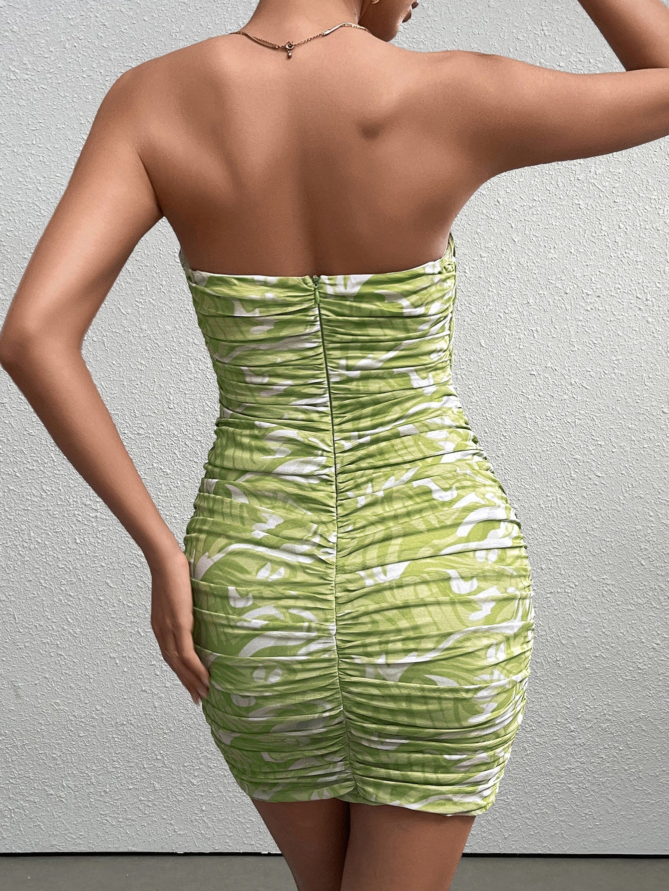 Mesh Bandeau Ruched Bodycon Dress