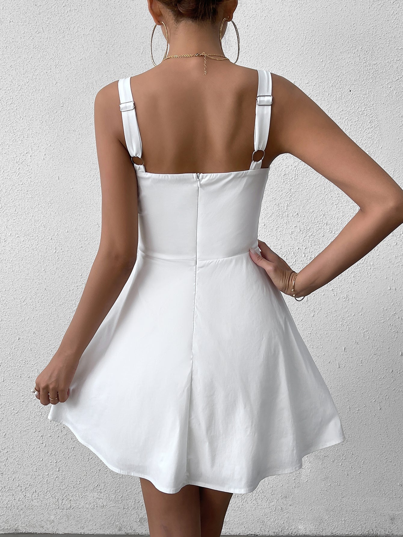 Sexy Solid Sleeveless Backless Cut-Out Ruched Mini Dress