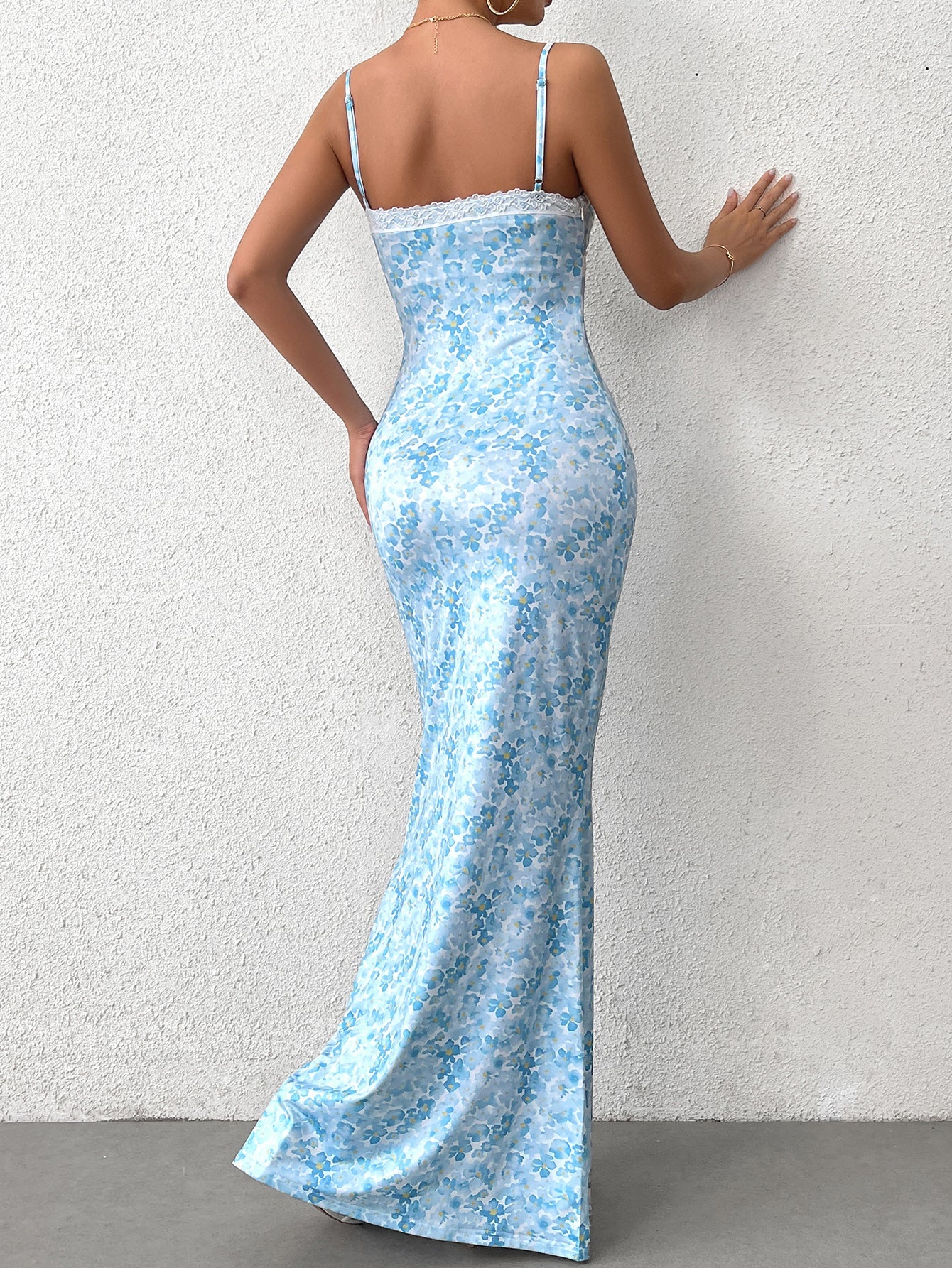 Sexy V-Neck Printed Slip Bodycon Maxi Dress