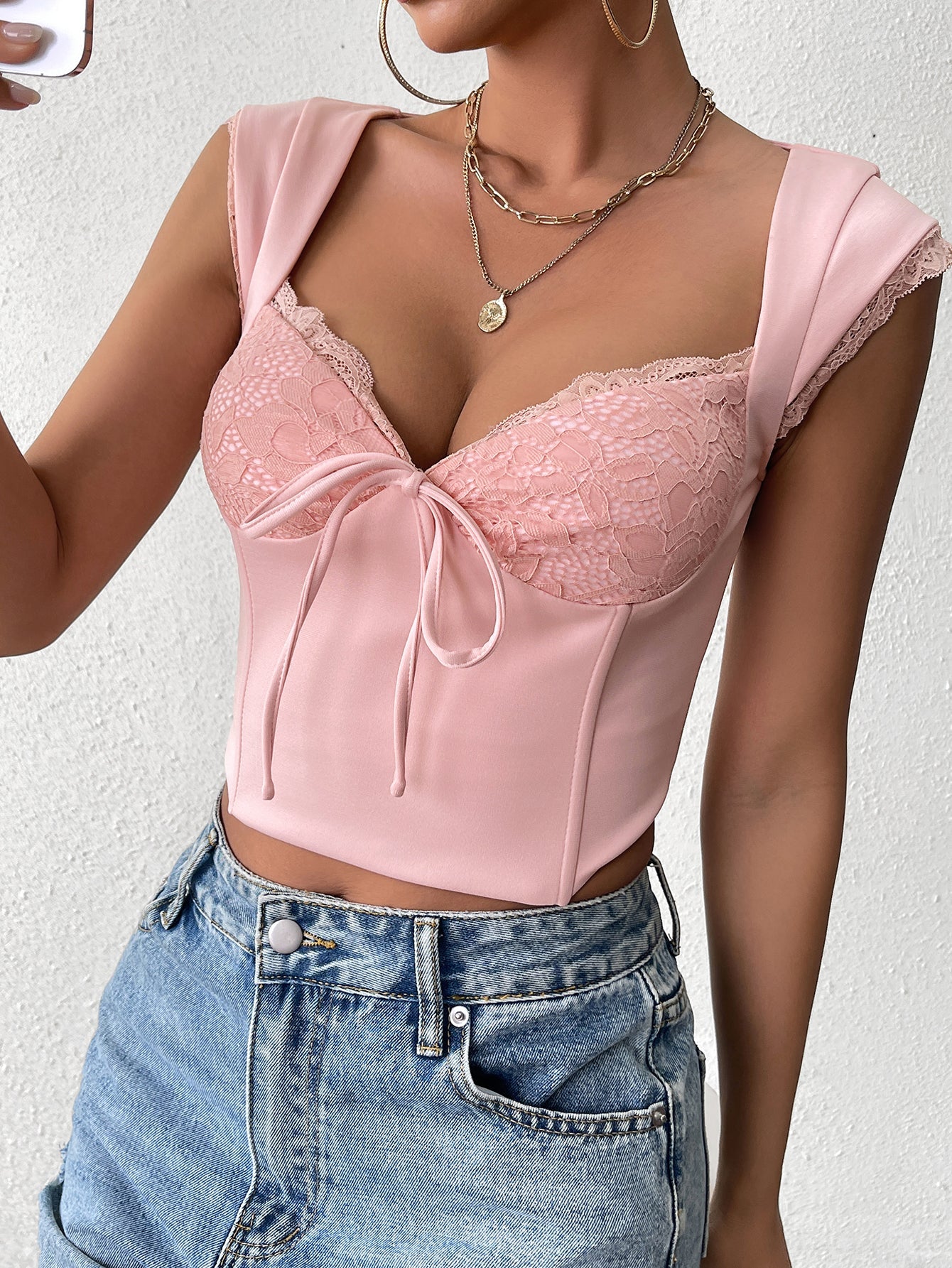 Lace-Accented Crop Top