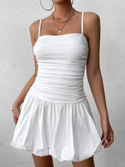 Sexy Solid Sleeveless Backless Ruched Fluffy Slip Mini Dress