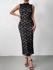 Sexy Lace Print Cut Out Bodycon Midi Dress