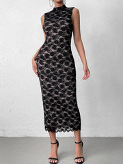 Sexy Lace Print Cut Out Bodycon Midi Dress