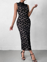 Sexy Lace Print Cut Out Bodycon Midi Dress