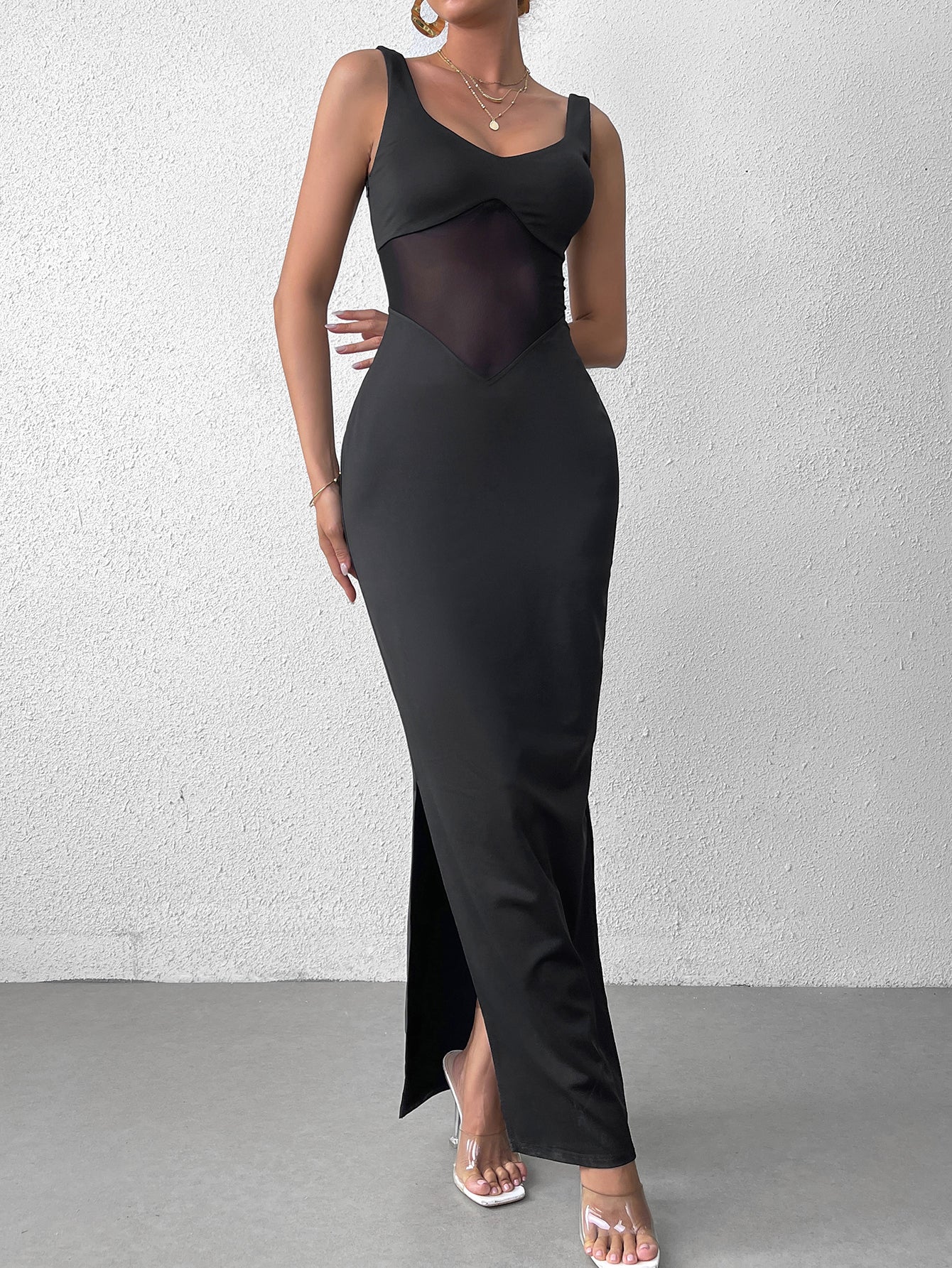 Solid Sleeveless Backless Panel Bodycon Maxi Dress
