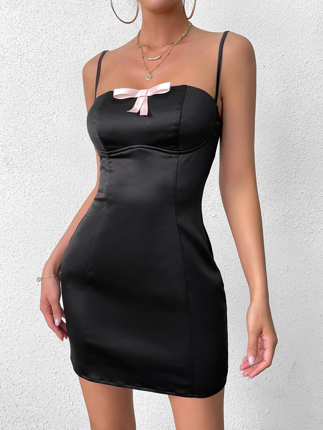 Sexy Bow-Embellished Sleeveless Backless Slip Bodycon Mini Dress